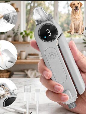 2-in-1 Quiet Electric Pet Nail Clipper Grinder with Light for Dogs Cats - Gray